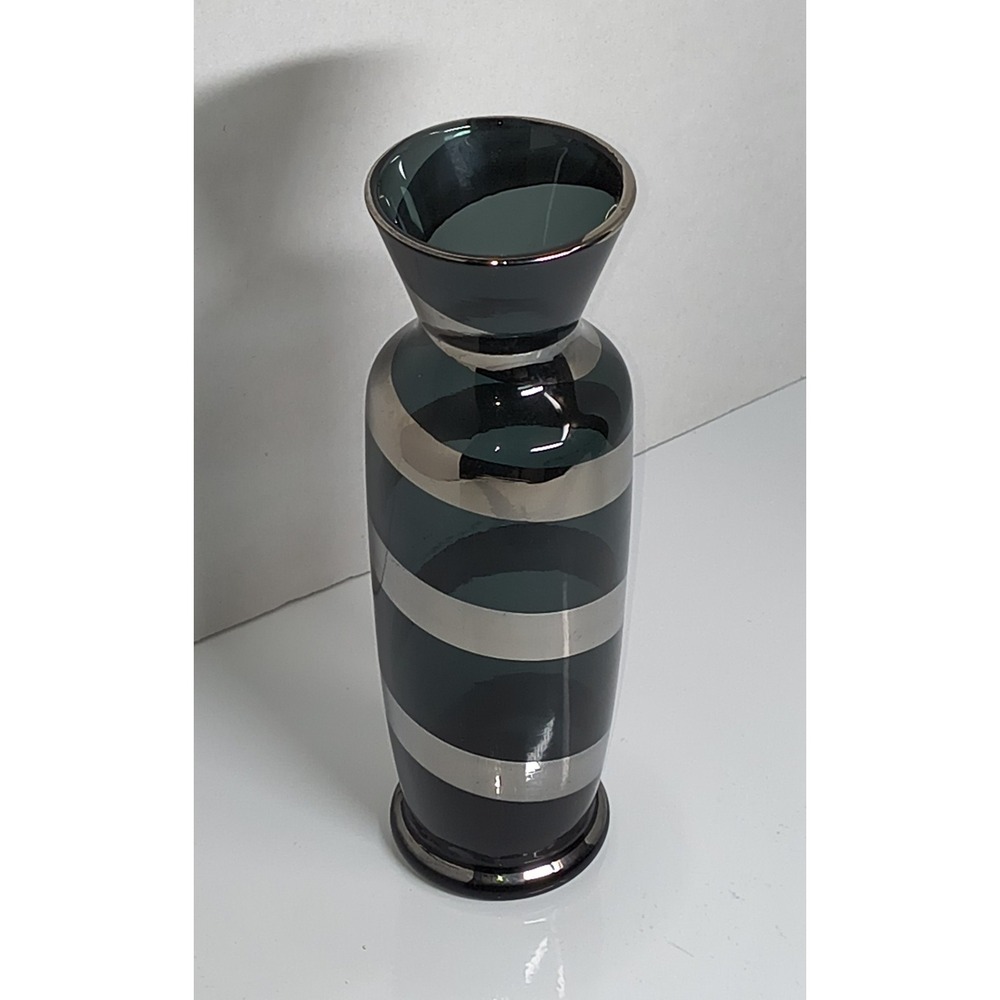 Vintage Enesco Japan MCM‎ Grey Smoke Silver Swirl 8" Art Glass Flower Bud Vase